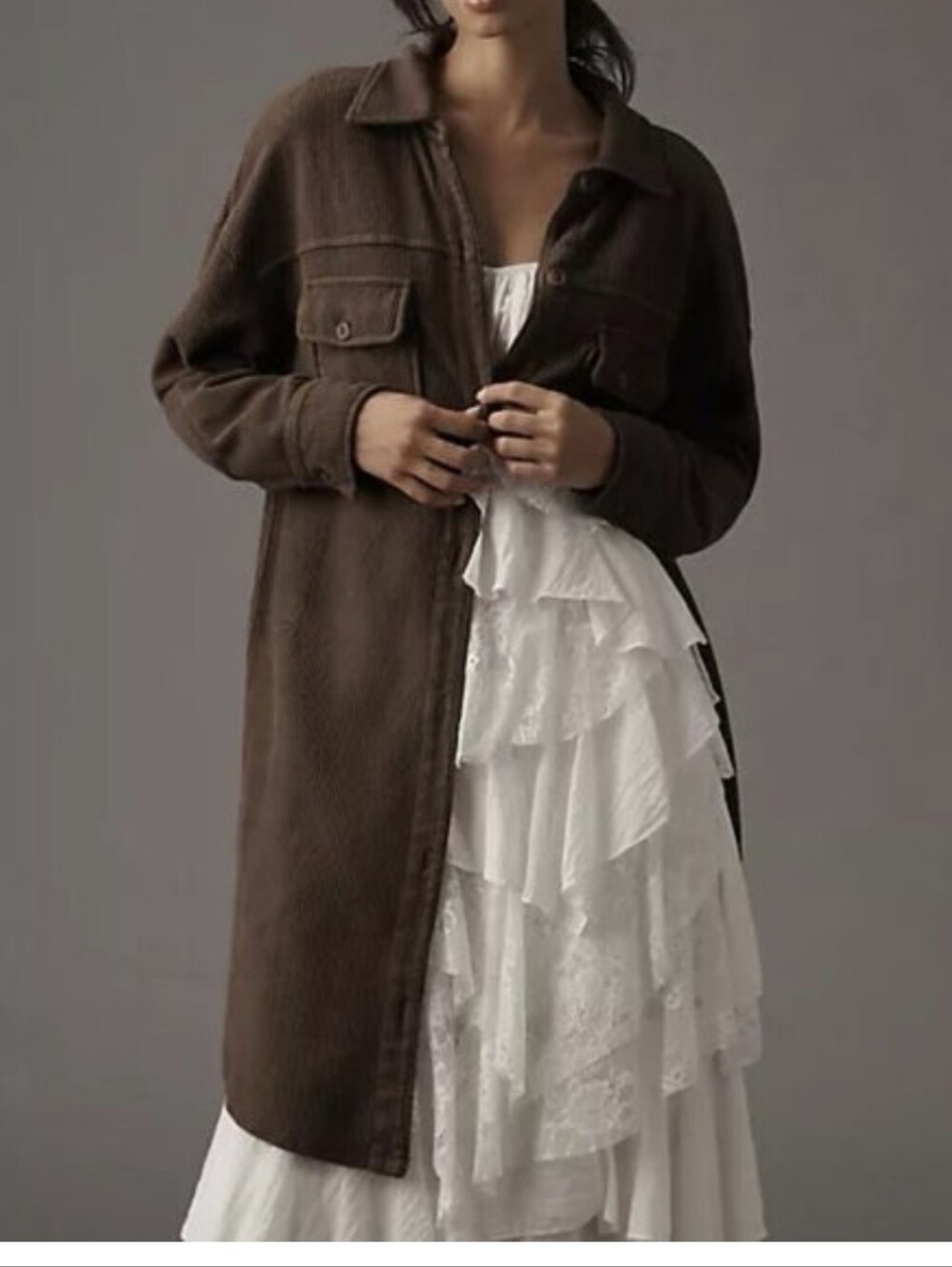 Pilcro Anthropologie Brown Duster Shacket Jacket Extra Button Front Pockets Sz S